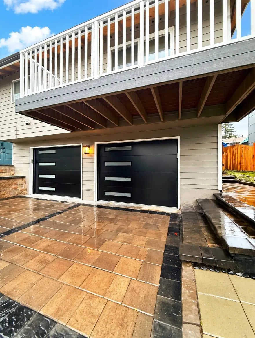 Modern black garage door installation